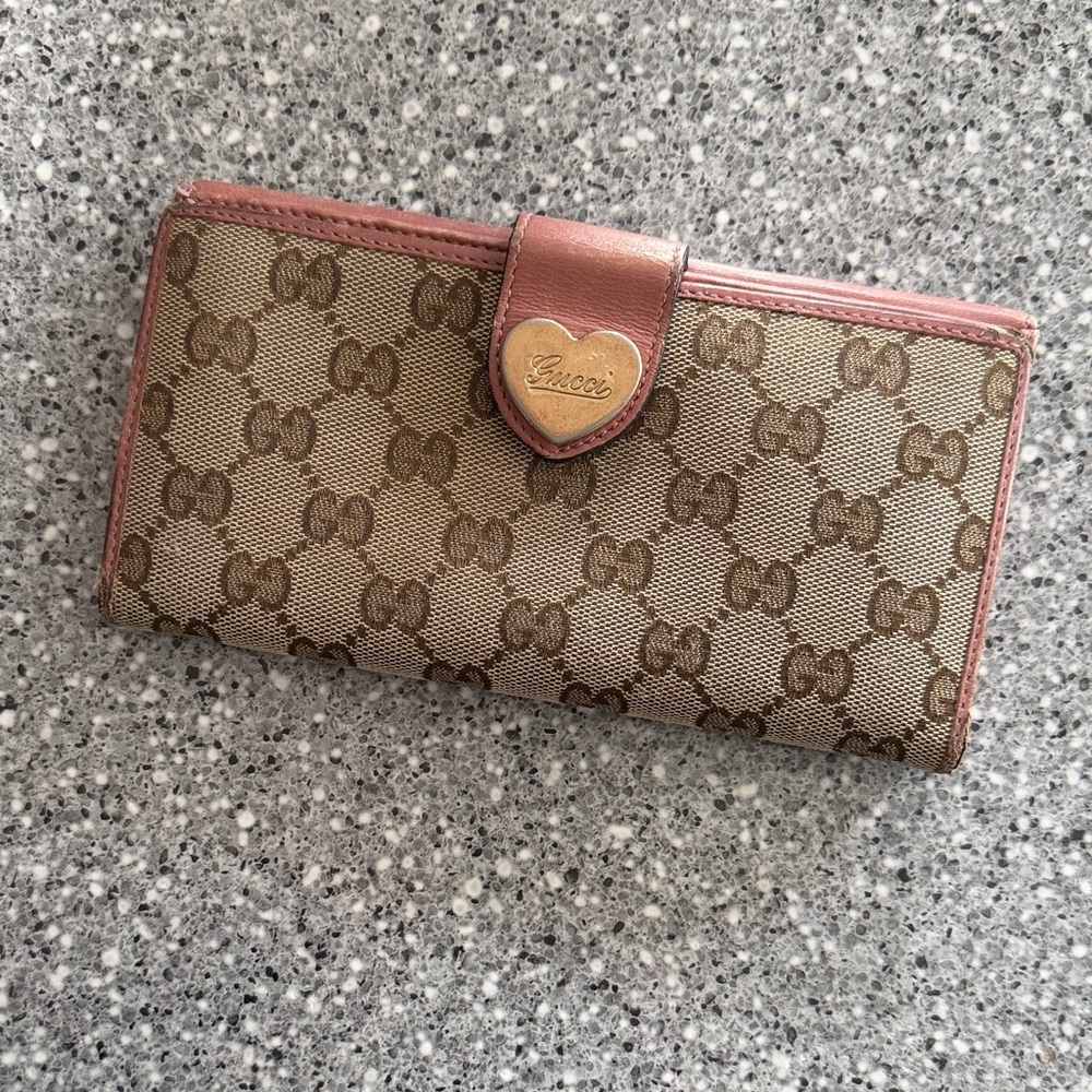 Gucci Beige and Pink Monogram Wallet
